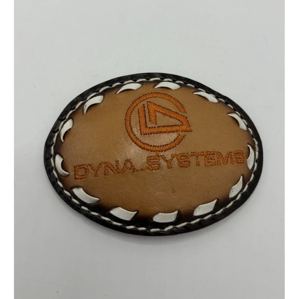 Dyna Systems - stitched‎ company name Vintage western leather Belt Buckle